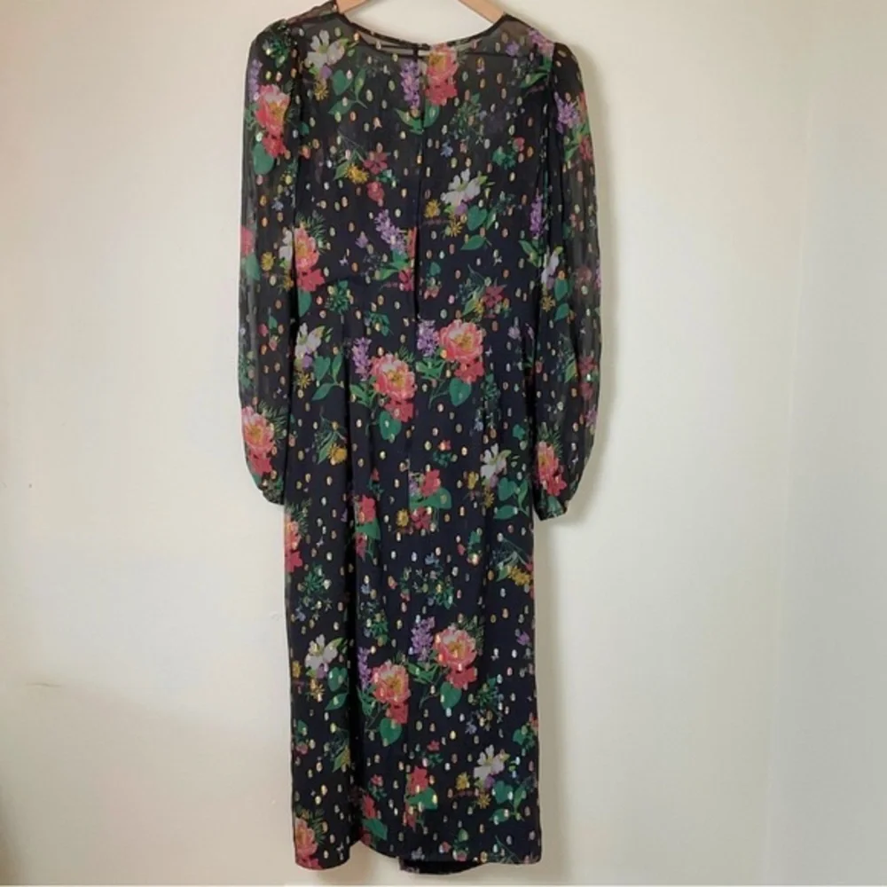 AMUR Sabine Drape Dress | Front Slit | Black | Floral | Sheer | Size 10 - Picture 8 of 16